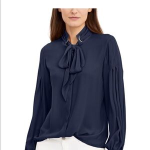 NWT INC Long Sleeve  Blue XL Blouse with Tie and Arm Pleat